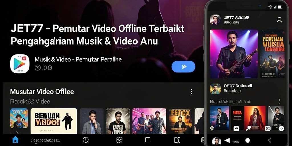 Antarmuka aplikasi JET77 dengan fitur Pemutar Video Offline yang intuitif.