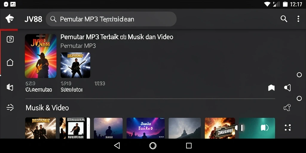 Antarmuka aplikasi JV88 yang intuitif dan modern untuk pemutar MP3.