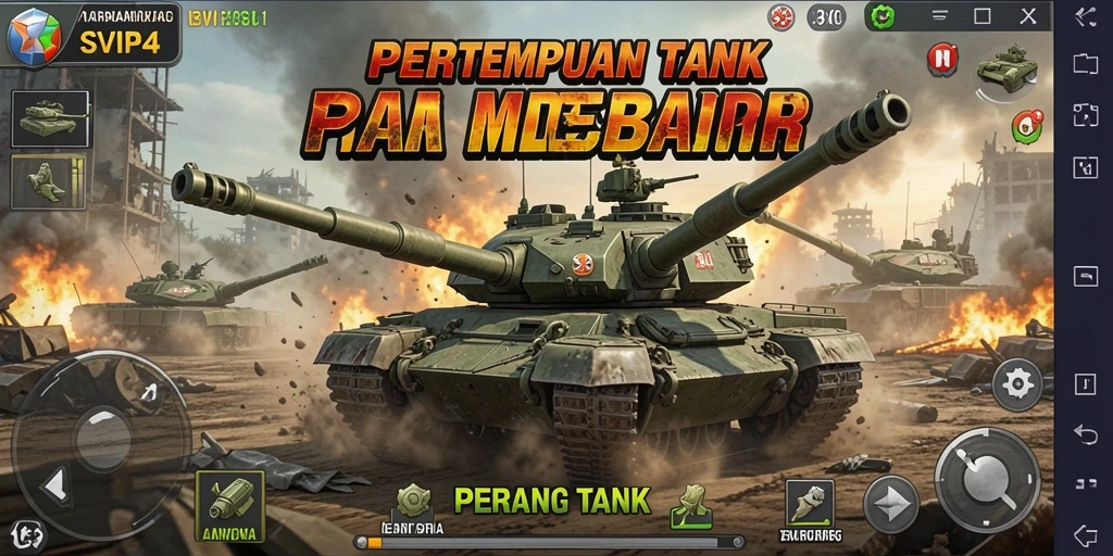 Tampilan antarmuka pertempuran tank yang menarik dan dinamis.